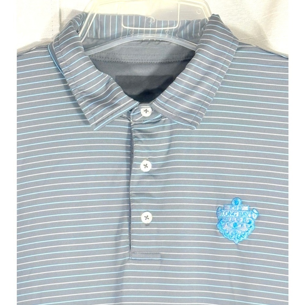 Men's Long Bay Golf Club embroidered Myrtle Beach Gray Stripe Polo Shirt  XL